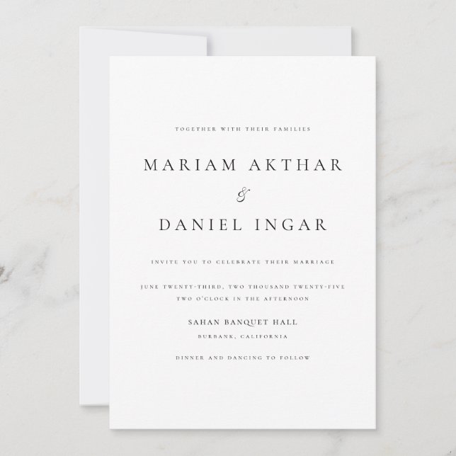 Invitation Script simple et élégant Mariage noir et blanc (Devant)