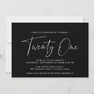 Invitation Script simple   Mini moderne Noir 21e anniversaire