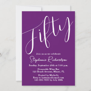 Invitation Script simple moderne Automne Purple 50e anniversa