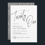 Invitation Script simple Noir moderne et blanc 21e anniversai<br><div class="desc">Invitations de 21e anniversaire simples et élégantes avec texte "Vingt et un" en gros script de brosse. Noir et blanc moderne.</div>