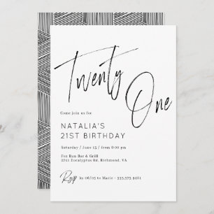 Invitation Script simple Noir moderne et blanc 21e anniversai