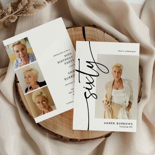 Invitation Script Sixty 4 Collage de photos 60e anniversaire (Créateur téléchargé)