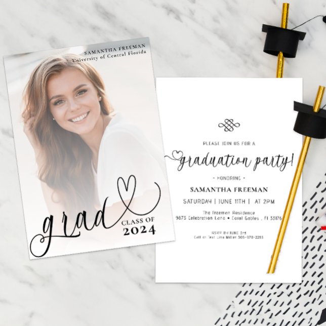 Invitation Script stylish Coeur Typographie Graduation Party (Minimalist Graduation Announcement & Invitation )