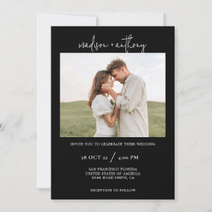 Invitation Script stylish noir simple avec Mariage photo