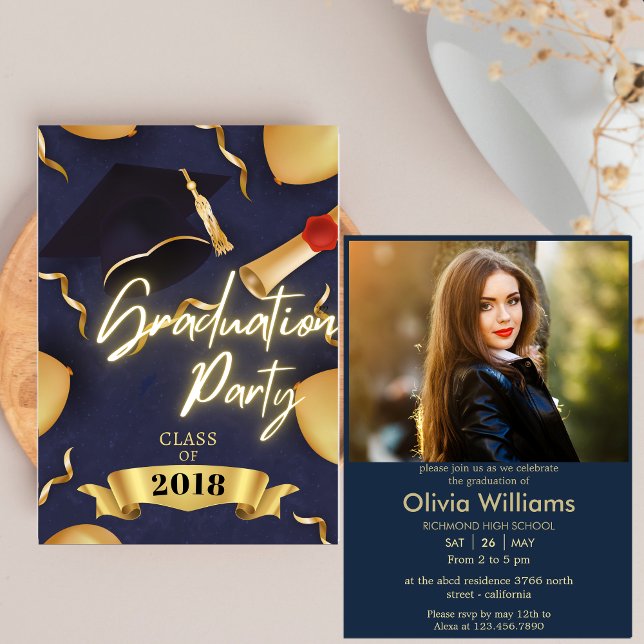 Invitation Script tendance | Fête de graduation photo personn (Créateur téléchargé)