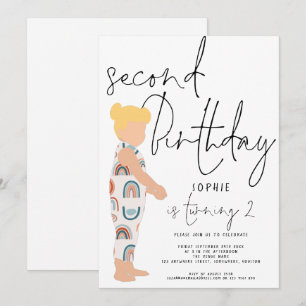 Invitation Script tendance fille Blonde Rainbows 2e anniversa
