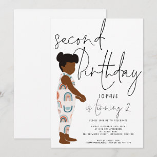 Invitation Script tendance fille Dark cheveux Rainbows 2e ann