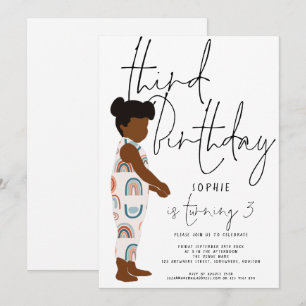 Invitation Script tendance Fille Rainbows Cheveux foncé 3e an