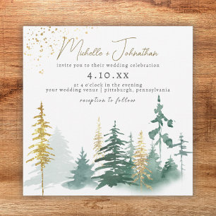 Invitation Script tendance Gold Green Forest Rustic Mariage