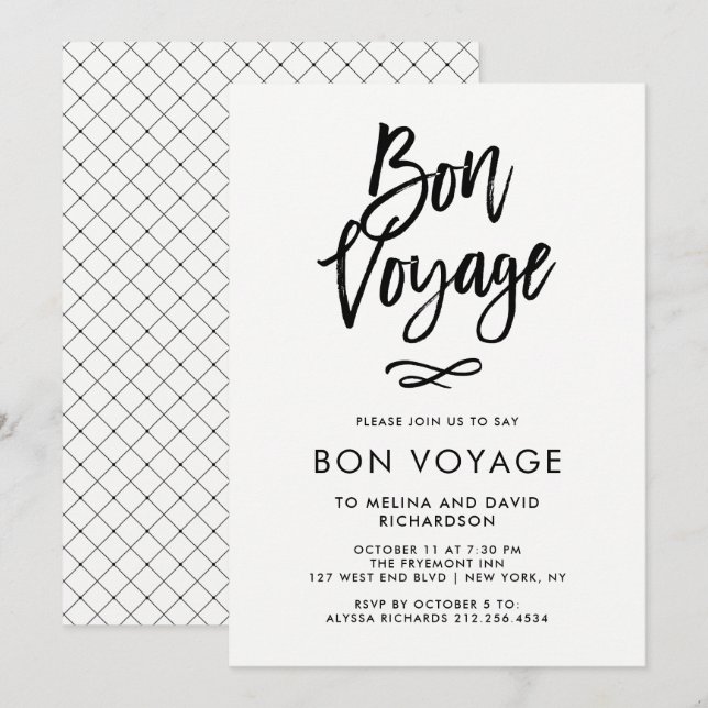 Invitation Script tendance noir et blanc| Bon voyage (Devant / Derrière)
