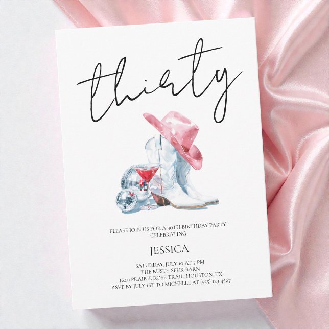 Invitation Script Thirty Western Cowgirl 30th Birthday Party (Script Thirty Western Cowgirl 30th Birthday Party Invitation)