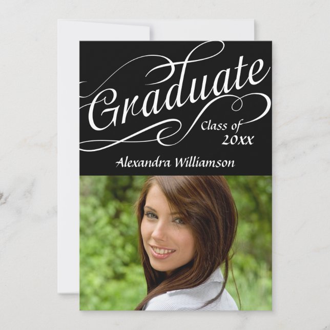 Invitation Script Tourbillonnant Black Graduate | Graduation (Devant)