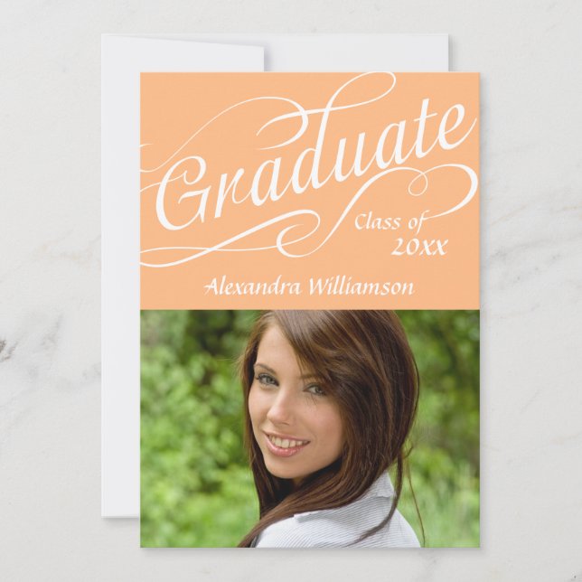 Invitation Script Tourbillonnant Orange Peach | Graduation (Devant)