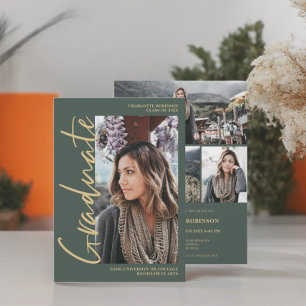 Invitation Script vert émeraude diplômé de la photo graduatio