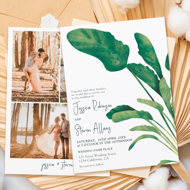 Invitation Script vert tropical plante 3 mariage photo (Créateur téléchargé)