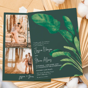 Invitation Script vert tropical plante 3 mariage photo