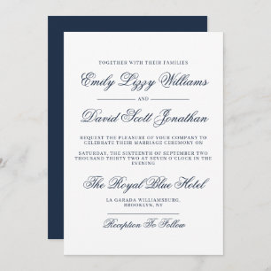Invitation Script Vintage classique de marine blanche