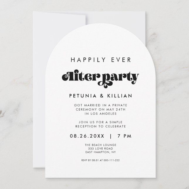 Invitation Script vintage Rétro Heureusement Jamais Après Arc (Devant)