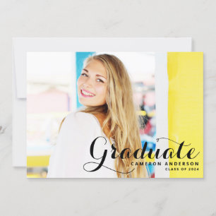Invitation Script Whimsical   Black Photo Graduation Annonce
