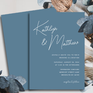 Invitation Script Whimsical bleu Dusty Mariage moderne