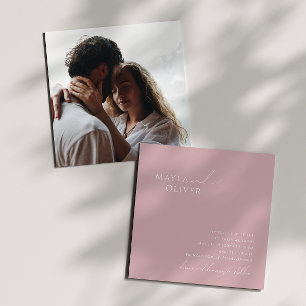 Invitation Script Whimsical Carré photo Rose Dusty Mariage