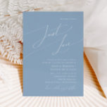 Invitation Script Whimsical | Dusty Blue Just Love Mariage<br><div class="desc">Voici notre magnifique script lunatique | bleu poussiéreux juste faire-part de mariage d'amour parfait pour votre simple fête de printemps de boho moderne. Notre design élégant comprend une palette de couleurs vives et pastel avec un script de calligraphie vintage et chic. Que vous préfériez un style minimaliste ou classique, notre...</div>