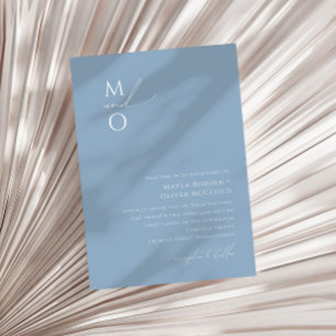 Invitation Script Whimsical Dusty Blue Monogram Mariage