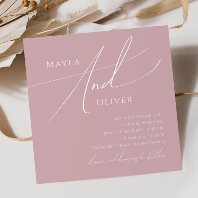 Invitation Script Whimsical | Dusty Rose Mariage Carré (Créateur téléchargé)