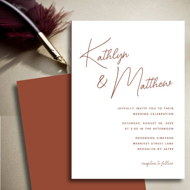 Invitation Script Whimsical en terre cuite Mariage minimalist (Créateur téléchargé)