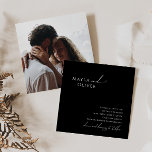 Invitation Script Whimsical | Mariage Carré photo noir<br><div class="desc">Ce script fantaisiste | noir carré photo faire-part de mariage est parfait pour votre classique simple noir et blanc minimaliste boho mariage moderne. Le design se compose de calligraphie élégante, délicate et romantique écrite à la main et de typographie chic et formelle. Le look se marie bien avec n'importe quelle...</div>