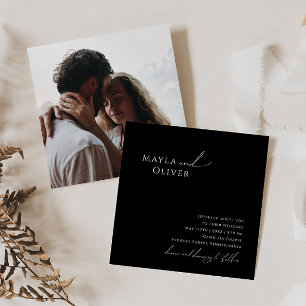 Invitation Script Whimsical   Mariage Carré photo noir