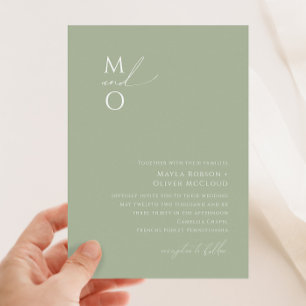 Invitation Script Whimsical Mariage de monogramme vert Sage