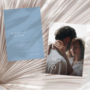 Invitation Script Whimsical   Mariage photo Monogramme bleu