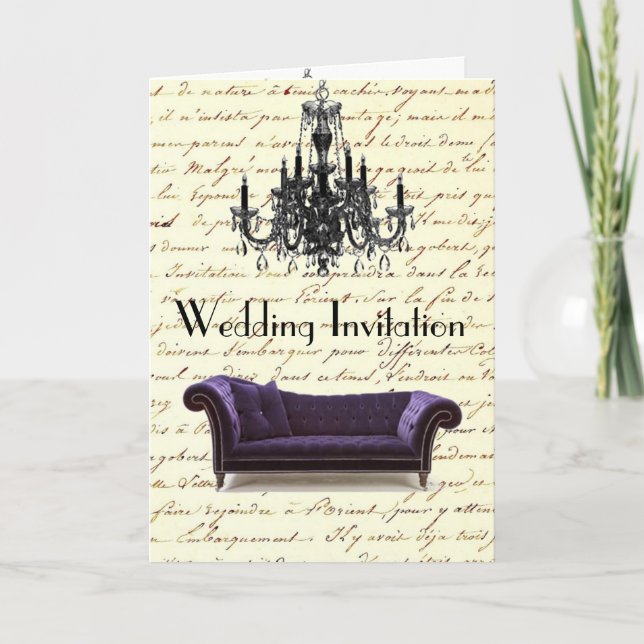 Invitation scripts vintage mariage paris lustre (Devant)