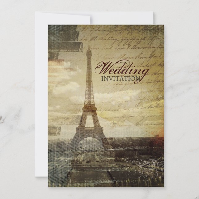 Invitation Scripts vintages Paris Eiffel Tower Mariage (Devant)