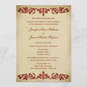 Invitation Scroll de feuilles Vintages en Bourgogne