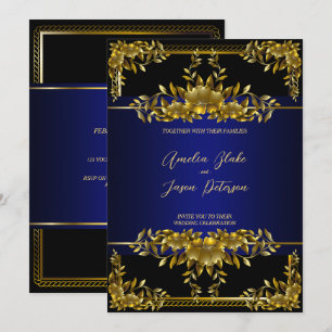 Invitation Sculpture Florale en Or Luxueux   Noir Bleu