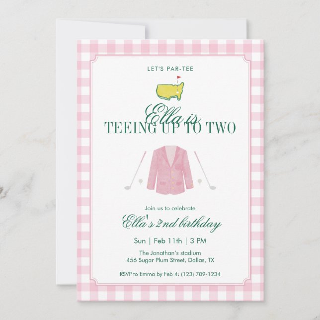 Invitation Se préparer à deux ans Golf 2e anniversaire rose G (Devant)