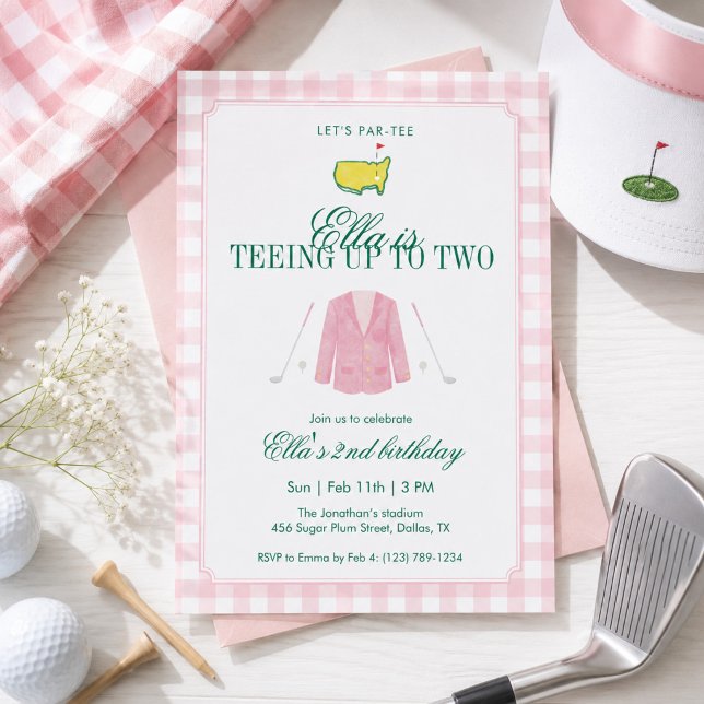 Invitation Se préparer à deux ans Golf 2e anniversaire rose G (Créateur téléchargé)