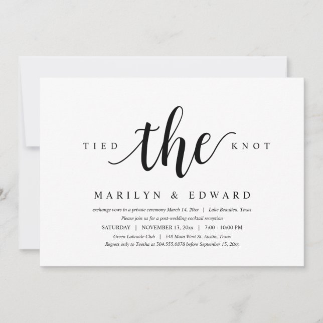 Invitation Se sont mariés, Elopement de mariage moderne après (Devant)