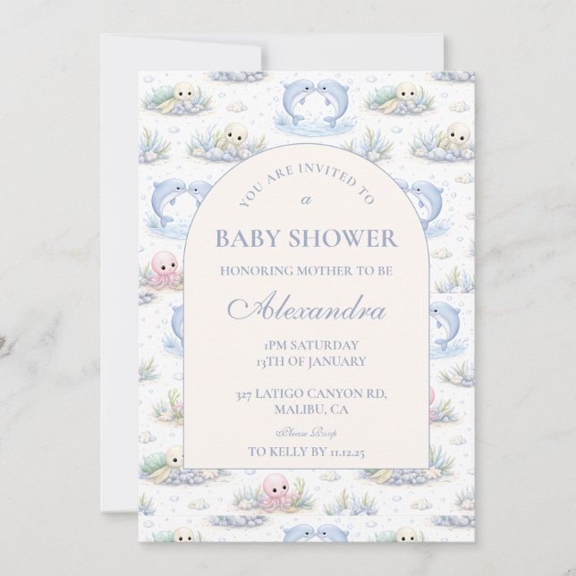 Invitation Sea Animals Elegant Arch Baby Shower (Devant)