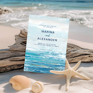 Invitation Sea Blue Beach Waves Mariage côtier
