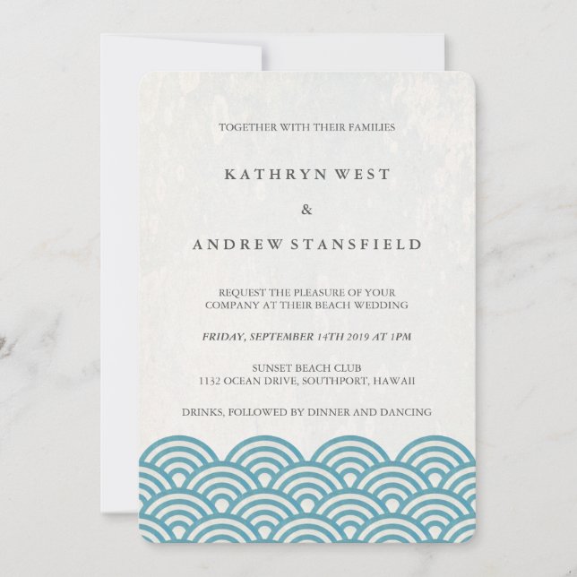 Invitation Sea Blue Green Seigaiha Vagues de mariage élégant (Devant)