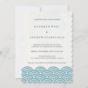Invitation Sea Blue Green Styliszed Sea Waves Beach Wedding