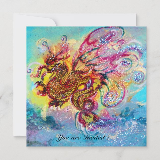 Invitation SEA DRAGON bleu violet violet jaune noir (Devant)