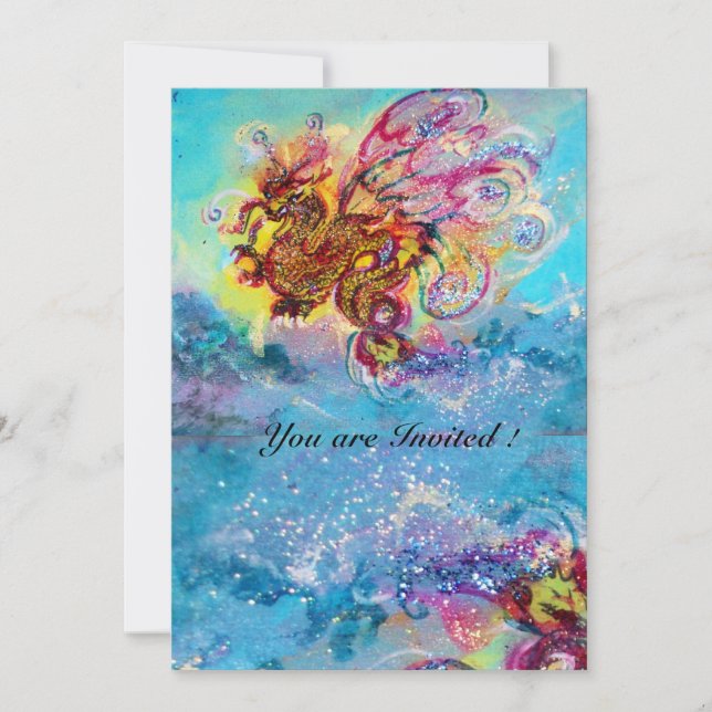 Invitation SEA DRAGON bleu violet violet jaune noir (Devant)