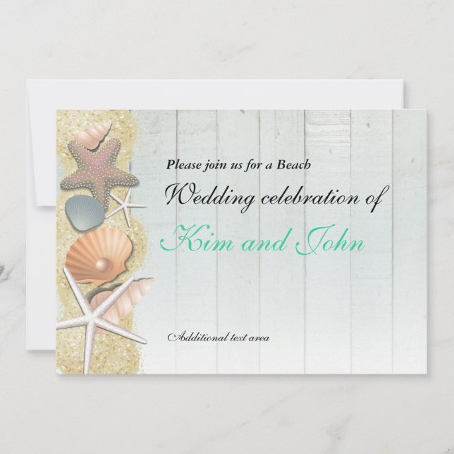 Invitation Sea Shells sur Wood Beach Mariage Douche Invitatio (Devant)