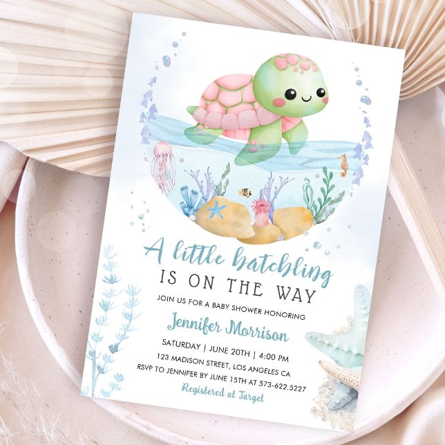 Invitation Sea Turtle Girl Baby Shower Cute Little Hatchling (Créateur téléchargé)