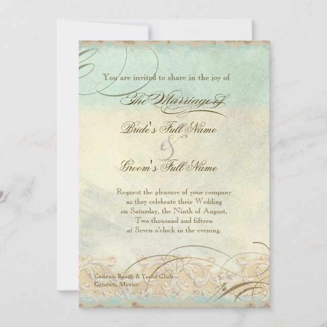 Invitation Sea Turtle Modern Coastal Ocean Beach Swirls (Devant)