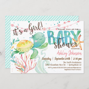 Invitation Sea Turtle Ocean Baby shower invitation, Fille